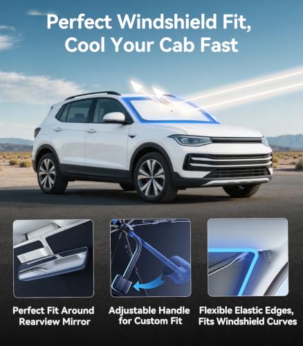 Vinyl Coating Heat Shield] Windshield Sun Shade Umbrella Custom for Volkswagen Taos