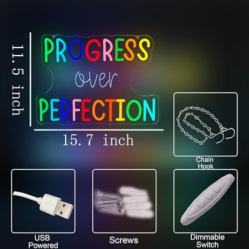 Progress Over Perfection Neon Sign for Classroom