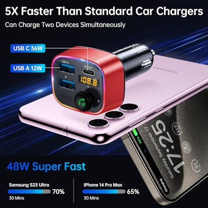 Bluetooth 5.4 FM Transmitter Car Adapter 48W