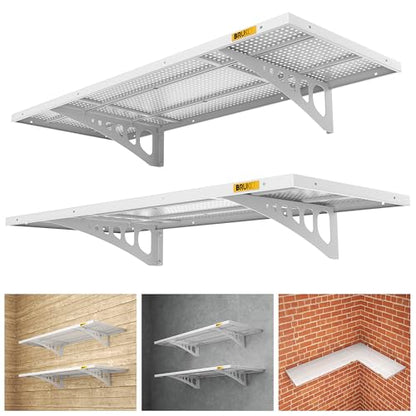 2Pack 1.64x4ft Adjustable Metal Garage Wall Shelving Heavy Duty Garage Storage Shelf Wall Mounted White (2 Count)