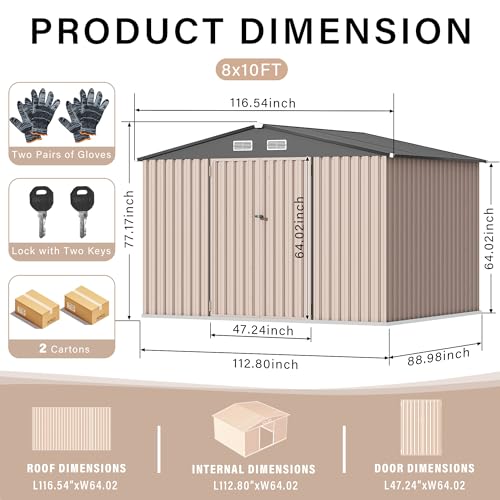 8x10 FT Metal Storage Sheds Outdoor