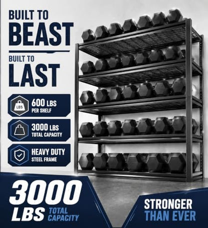 Garage Shelving 5 Tier Heavy Duty Boltless Storage Rack Adjustable