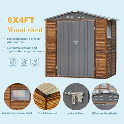 6x4 FT Outdoor Storage Shed with Windows