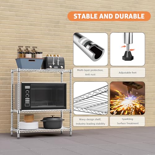 750 lbs 3 Tier Storage Rack Metal Wire Shelving Unit