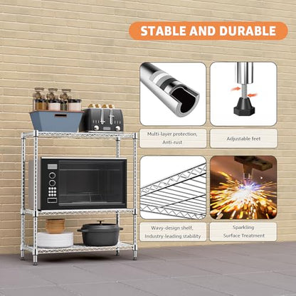 750 lbs 3 Tier Storage Rack Metal Wire Shelving Unit