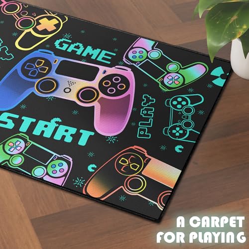 Play Gaming Rug for Bedroom Gamer Mat Gamepad for Boys Room 3x4 for Playroom Decor Washable (12 Sq Ft)