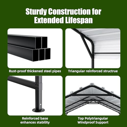 Metal Carport Heavy Duty 12x20ft Outdoor Galvanized Steel Car Port