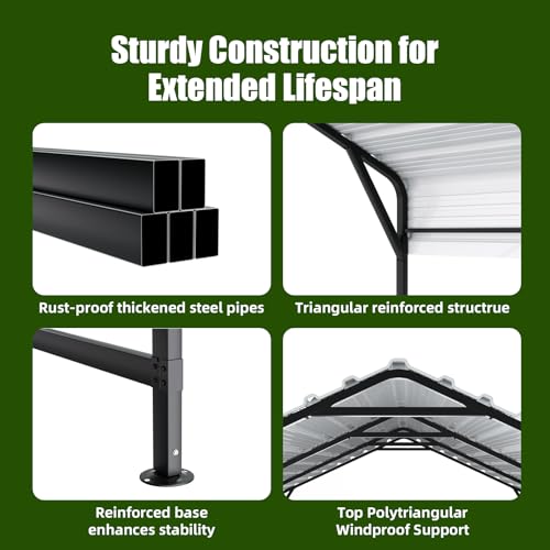 Metal Carport 20x20 ft Heavy Duty Car Port Outdoor Canopy Steel Roof with Reinforced Frame All
