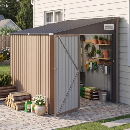 8x6 FT Lean to Outdoor Storage Shed with Sloping Roof