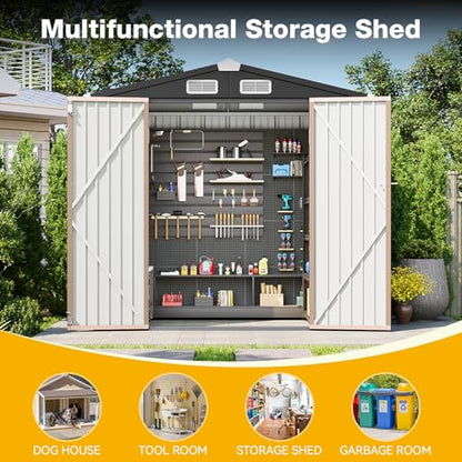 6x4 FT Outdoor Storage Shed with Lockable Double Doors & Loping Roof