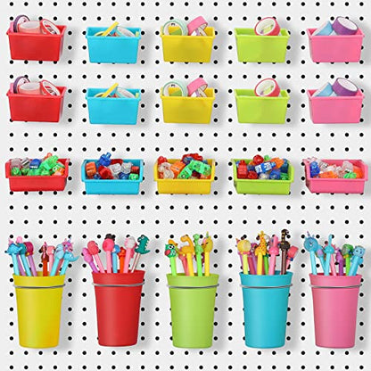 20 Pcs Pegboard Bins and Cups with Hooks and Loops Peg Assortment Organizer Accessories Various Tool Organizer Pegboard Baskets Set for Garage Workshop Workbench Office