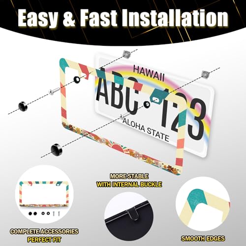 Retro Sun License Plate Frame Boho Floral License Plate Holder with 2 Holes