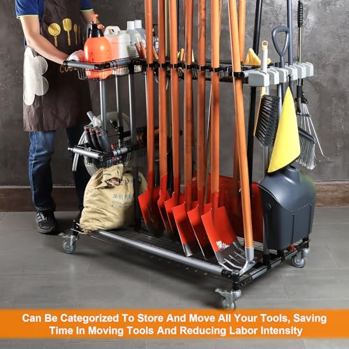 Ultimate Yard Tool Storage Rack with Rolling Casters