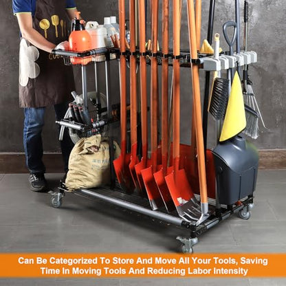 Ultimate Yard Tool Storage Rack with Rolling Casters