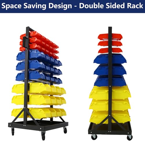 90 Parts Bin Rack Garage Storage Unit 9 Tiers System Steel Shelf with Portable Wheels