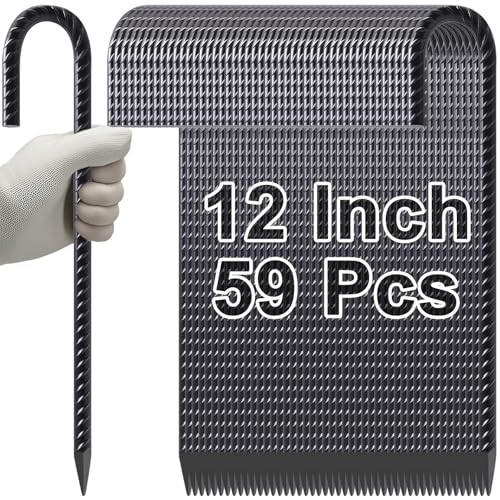 Rebar Stakes 12 Inch J Hook Heavy Duty Tent Stakes for Wire Fencing (60 Count)