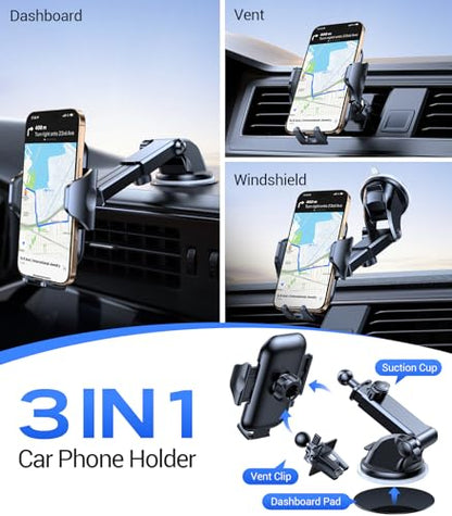 2026 Ultimate Sturdy Car Phone Holder [Upgraded 95+LBS Strongest Suction] Universal Long Arm Cellphone Mount for Car Dashboard Windshield Vent Truck Boat for iPhone 17 16 Pro Max & Android