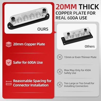 600A Power Distribution Block 12V Bus Bar Terminal Block 6 x 3