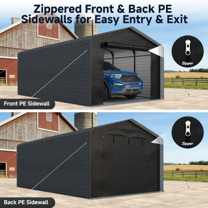 12x20 FT Metal Carport with Side Panels & PE Sidewalls