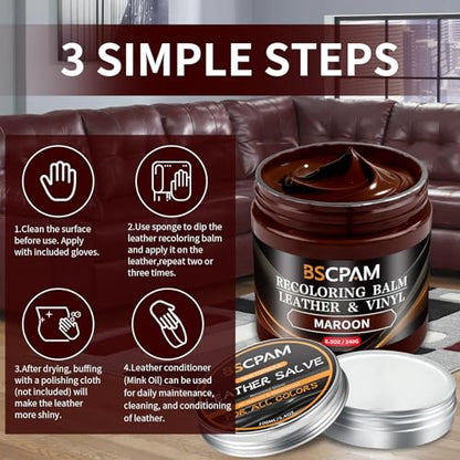 Maroon Leather Recoloring Balm with 100ml Mink Oil
