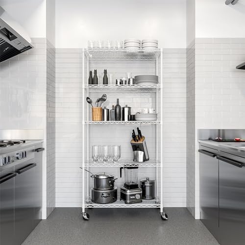 5-Tier NSF-Certified Steel Wire Shelving, 36"W x 14"D x 75.5"H, White
