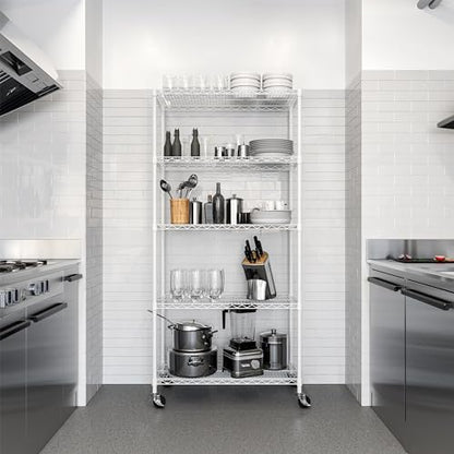 5-Tier NSF-Certified Steel Wire Shelving, 36"W x 14"D x 75.5"H, White