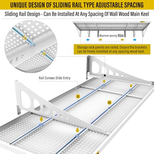 4Pack 1.64x4ft Adjustable Metal Garage Wall Shelving Heavy Duty Garage Storage Shelf Wall Mounted White (4 Count)