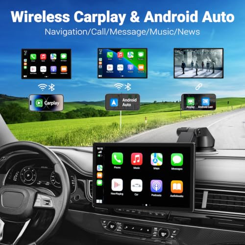 9" Wireless Apple Carplay Screen for Car & Android Auto with Backup Camera