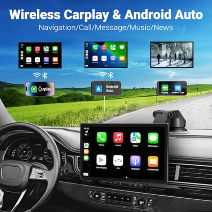 9" Wireless Apple Carplay Screen for Car & Android Auto with Backup Camera