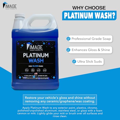 Image Wash (1-Gallon Platinum Wash Car Soap Concentrated pH-Neutral Foam Soap for Foam Cannon & Bucket wipe Safe for Wax Ceramic Coatings High Lubricity Biodegradable Formula with Bubble Gum Scent (128 Fl Oz)