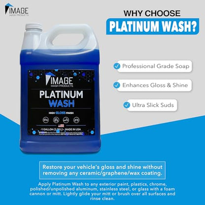 Image Wash (1-Gallon Platinum Wash Car Soap Concentrated pH-Neutral Foam Soap for Foam Cannon & Bucket wipe Safe for Wax Ceramic Coatings High Lubricity Biodegradable Formula with Bubble Gum Scent (128 Fl Oz)