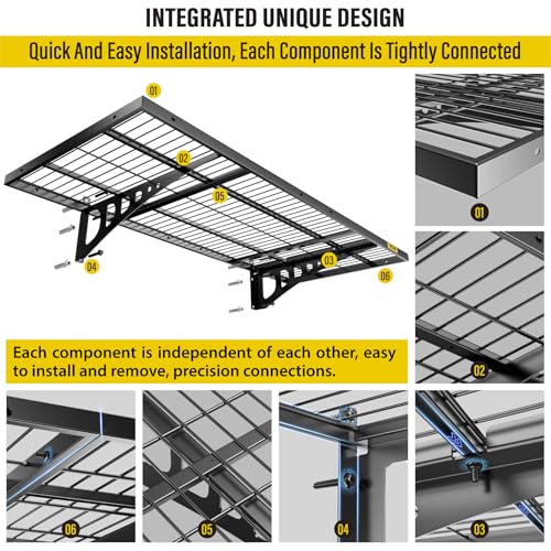 1.64x4ft 4Pack Wire Shelving Unit Heavy Duty Garage Storage Shelves Wall Mounted Black 1120lbs Load Capacity（20 (4 Count)