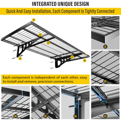 1.64x4ft 4Pack Wire Shelving Unit Heavy Duty Garage Storage Shelves Wall Mounted Black 1120lbs Load Capacity（20 (4 Count)