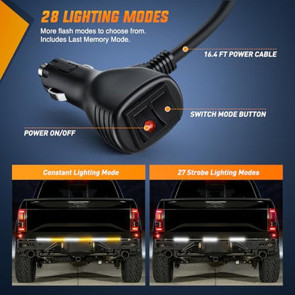 48 Inch 288 LED Tailgate Strobe Light Strip Amber White