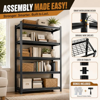 Heavy Duty Metal Bookshelf Adjustable Storage Shelving Unit for Home Office
