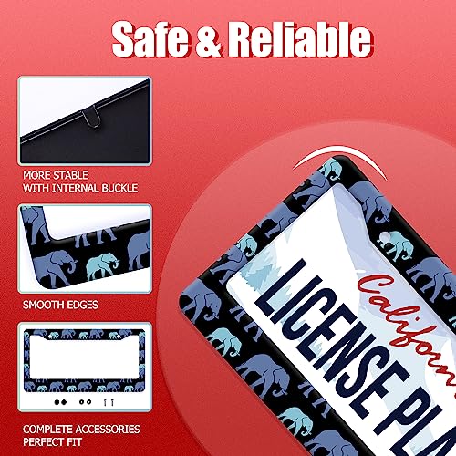 Blue Elephant License Plate Frame Stainless Steel Car Accessory 6.3x12.3In