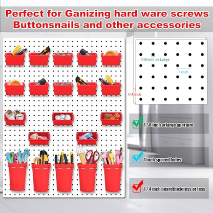 20 Pcs Pegboard Bins and Cups with Hooks and Loops Peg Assortment Organizer Accessories Various Tool Organizer Pegboard Baskets Set for Garage Workshop Workbench Office