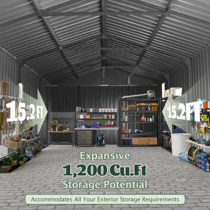 Domi 12'x15' Outdoor Metal Garage Shed