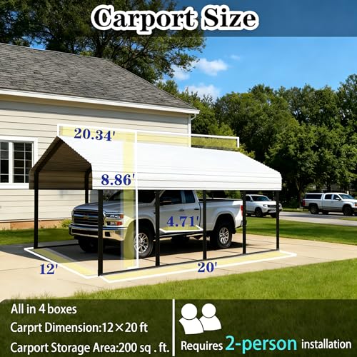 12x20 FT Heavy Duty Extra Large Metal Carport