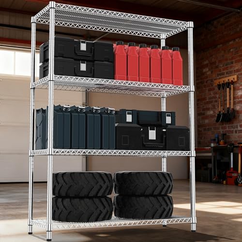 4 Tiers Shelf Metal Storage Shelves 2640 lbs Steel Storage Shelving Utility Shelving Unit Steel Organizer Wire Rack for Home (4 Count)