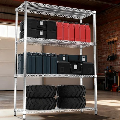 4 Tiers Shelf Metal Storage Shelves 2640 lbs Steel Storage Shelving Utility Shelving Unit Steel Organizer Wire Rack for Home (4 Count)