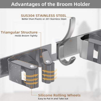 Over the Door Heavy Duty Metal Broom & Mop Holder