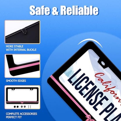 Pink Bow License Plate Frame Stainless Steel Accessory 12.3" x 6.3"