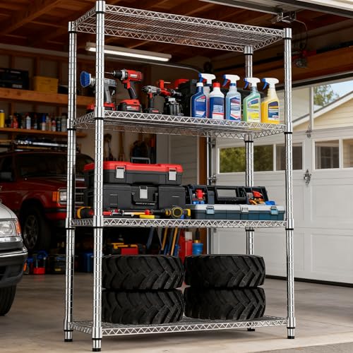 4 Tiers Shelf Metal Storage Shelves 2640 lbs Steel Storage Shelving Utility Shelving Unit Steel Organizer Wire Rack for Home (4 Count)