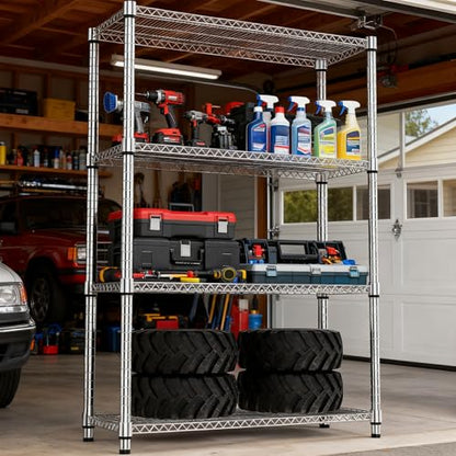 4 Tiers Shelf Metal Storage Shelves 2640 lbs Steel Storage Shelving Utility Shelving Unit Steel Organizer Wire Rack for Home (4 Count)