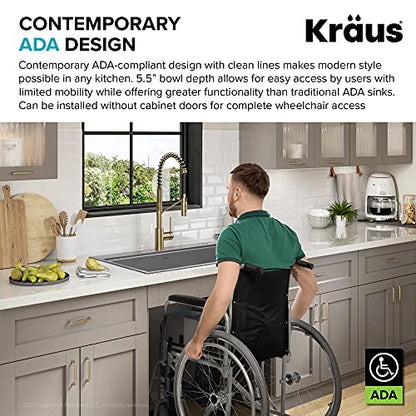 KWT310-33/5.5 Kore ADA Workstation 33-inch Drop-In Topmount 16 Gauge Stainless Steel Single Bowl Kitchen Sink with Accessories, 33 Inch