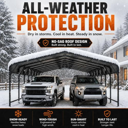 20x40 FT Heavy Duty Metal Carport with Reinforced Base