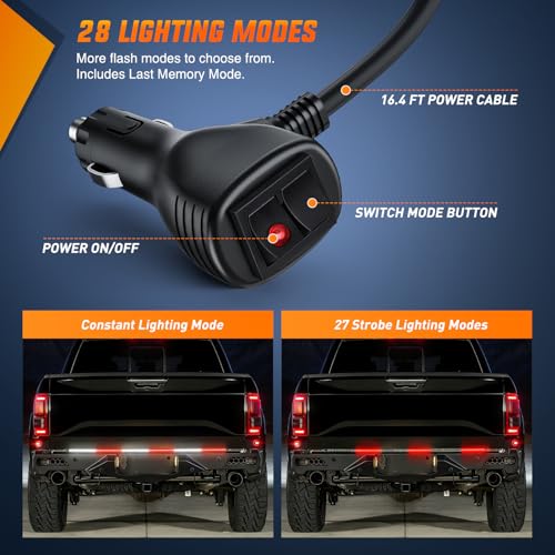 48 Inch 288 LED Tailgate Strobe Light Strip Red White