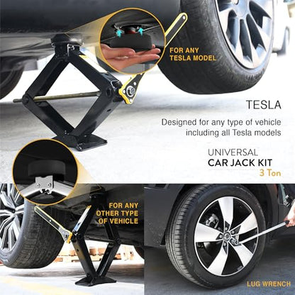 Tesla Car Jack Kit 3 Ton Scissor Jack with Rubber Pad for Auto & SUV