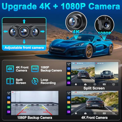 Wireless Portable 9'' Carplay Screen with 4K Dash Cam